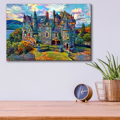 «Écosse Cove Knock Derry Castle» par Pedro Gavidia, art mural en verre acrylique, 16 po x 12 po