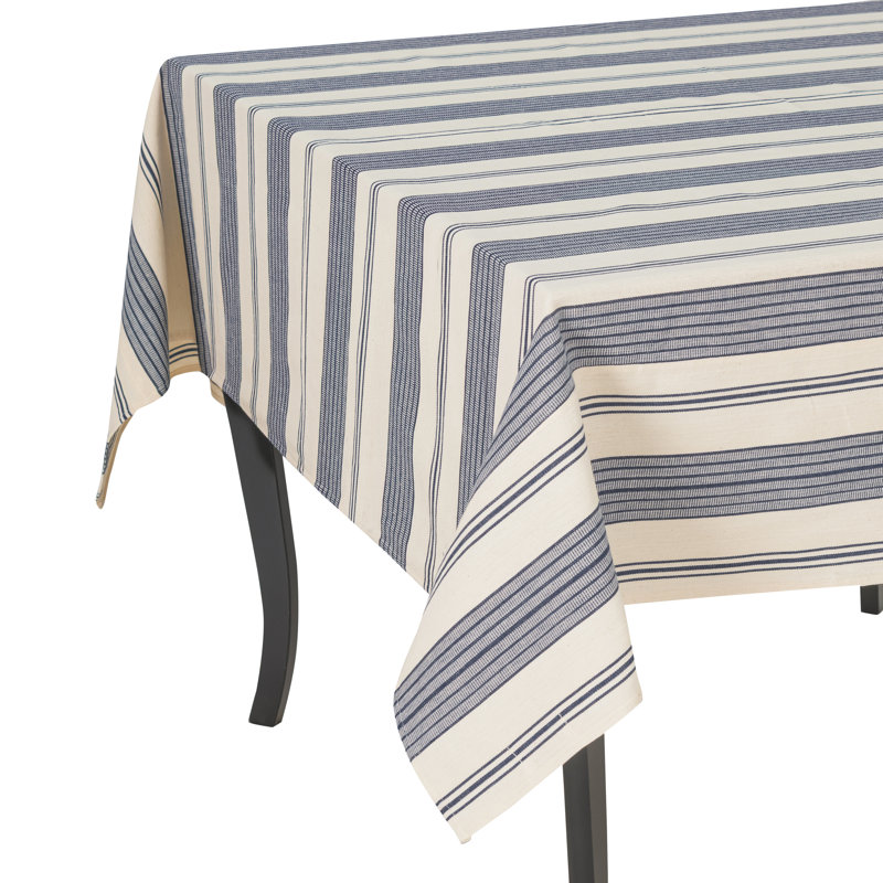 French Home 63”X 63” Blue And Cream Striped Tablecloth, Blue/Cream