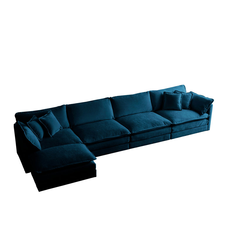 Canapé modulaire en U à 5 places en chenille bleue modulaire pour le salon: canapé convertible
