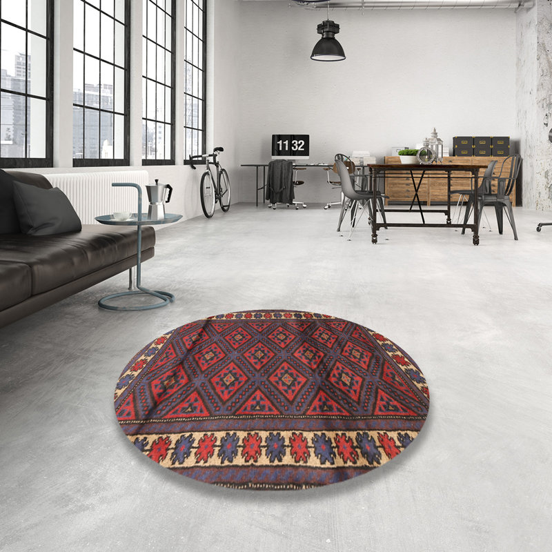 Tapis brun / bleu Southwestern, Rond 8 pi