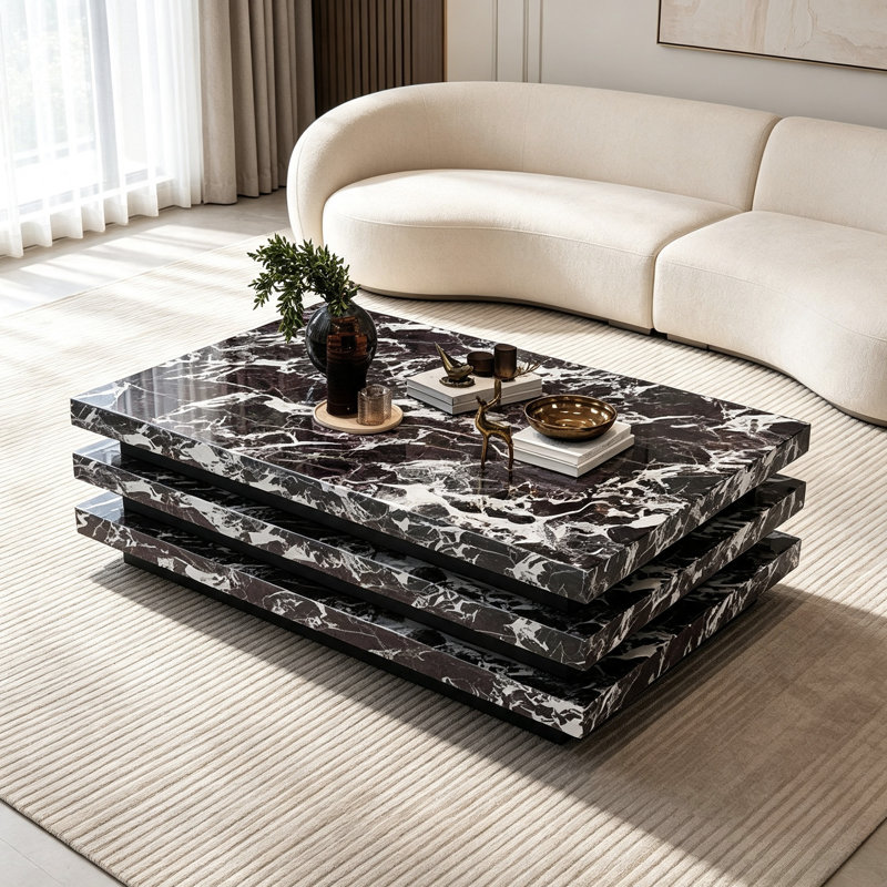 Frese, H 14,17 po x l 59,05 po x P 31,49 po, Noir / blanc, Marbre