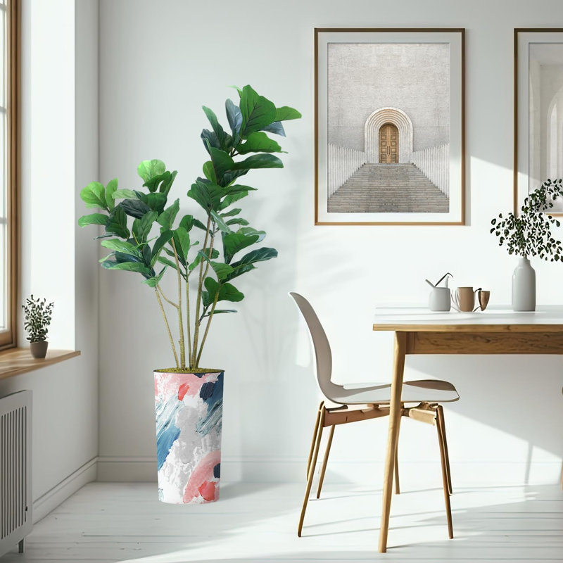 Arbre artificiel en pot moderne Ficus Lyrata, Effet de peinture rose, H 66 po x l 13 po x P 13 po
