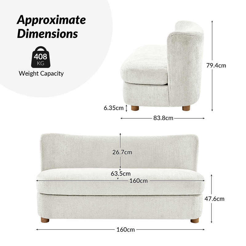 Greigh 160cm W Modern Upholstered Boucle Curved 2 seater sofa Set of 2, Ivory