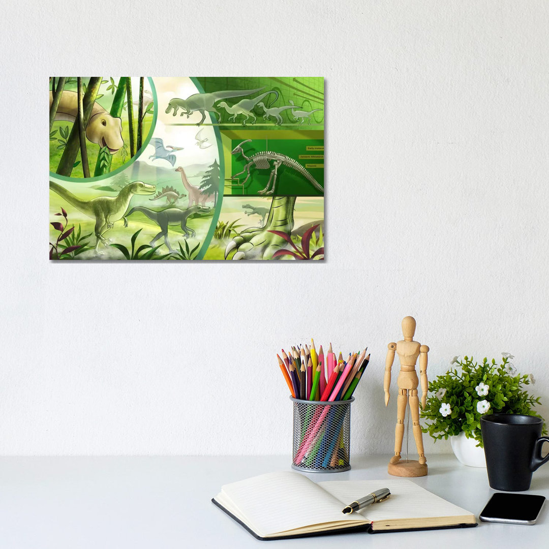 Jurassic Cartoon Dinosaurs - Wrapped Canvas Painting