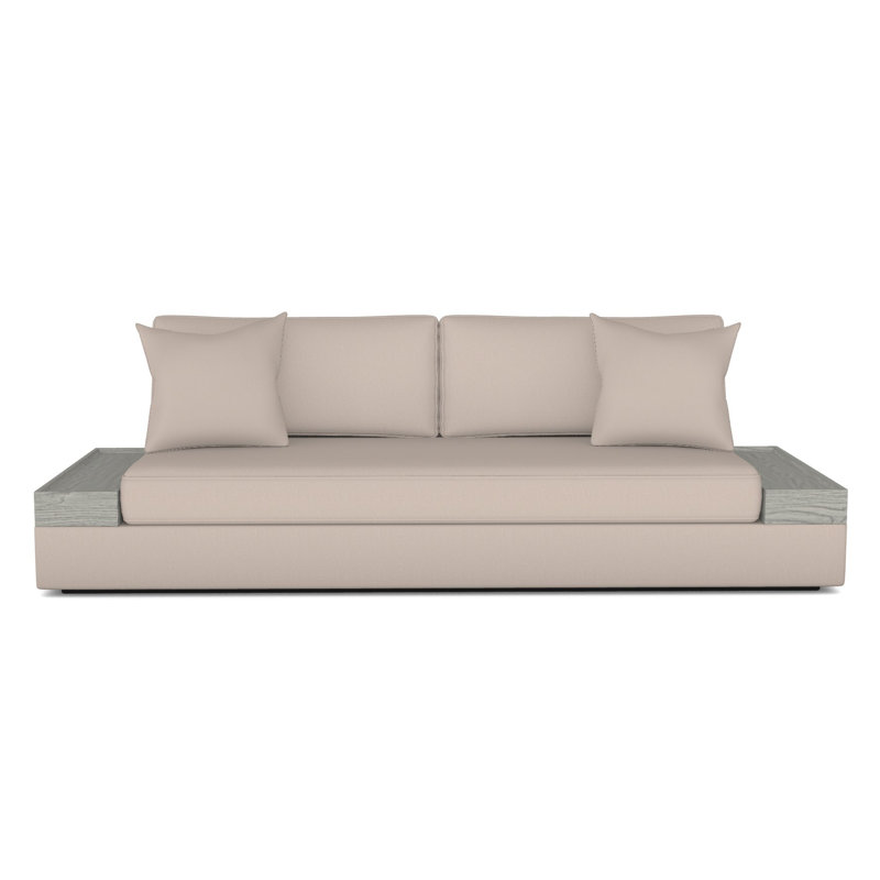 Embrace Wood Tray Arm Sofa, Jiggles Fawn, Dove Gray
