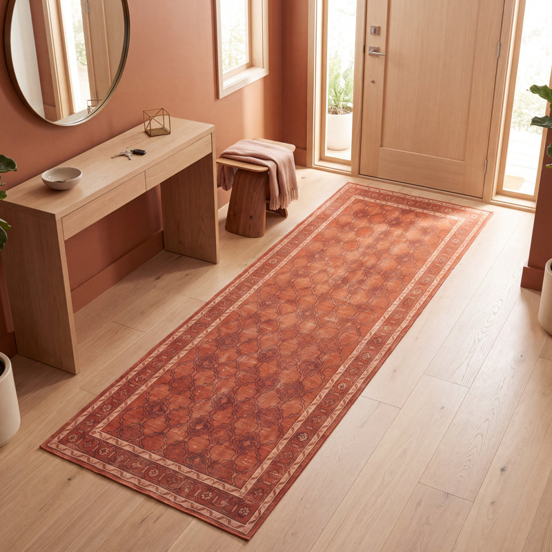 Tapis Redmond moderne à motifs mosaïques abstraites, orange, rouge et crème, lavable à la machine, antidérapant, à poils courts, pour l'intérieur et l'extérieur, adapté aux animaux domestiques, idéal pour le salon, la chambre, la salle à manger, l'entrée, le couloir ou le bureau.