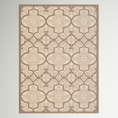 Tapis d'intérieur / extérieur brun clair / crème à motif géométrique Miraloma