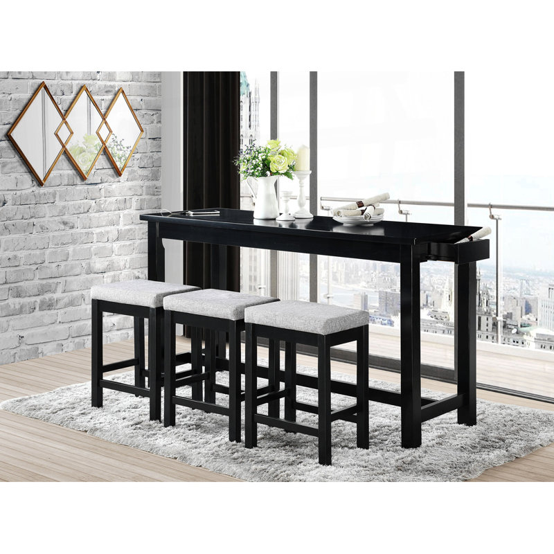 4Pc Counter Height Dining Set Counter Height Table W Drawer Built-In USB Ports Power Outlets And 3 Stools Casual Dining Furniture
