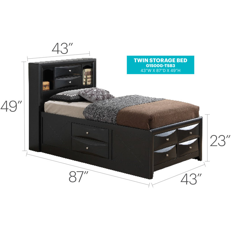 Storage Platform Bed, Black, Twin