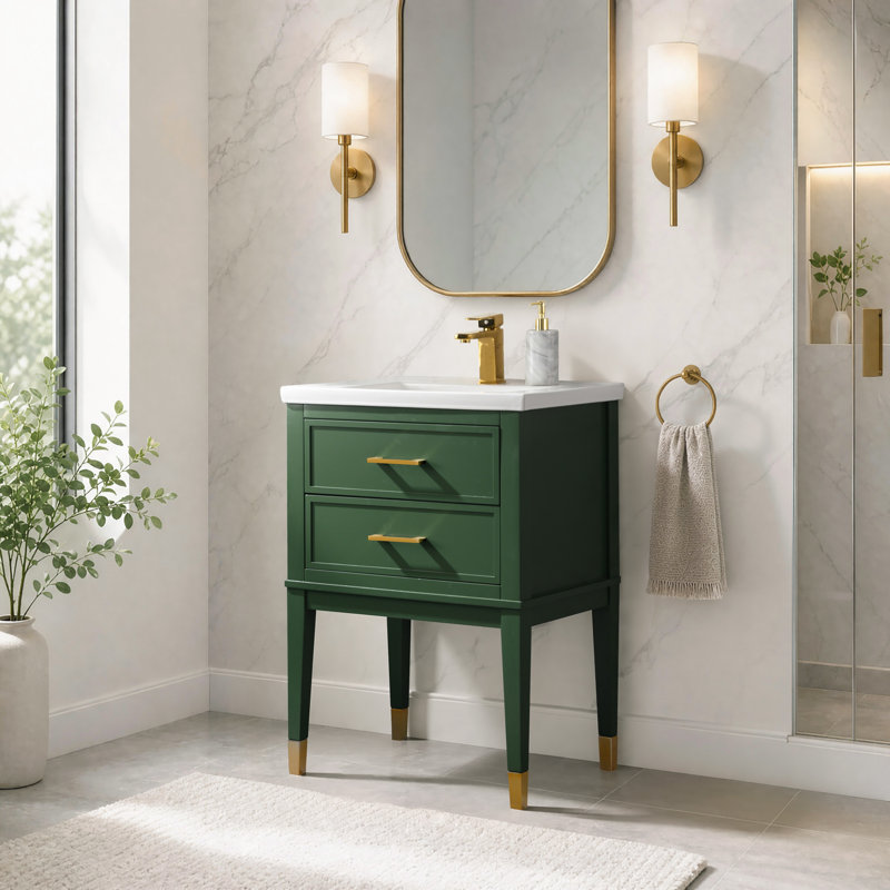 Ensemble de meuble-lavabo simple 24 po Deon, Vert, 34" H x 24" W x 18.5" D