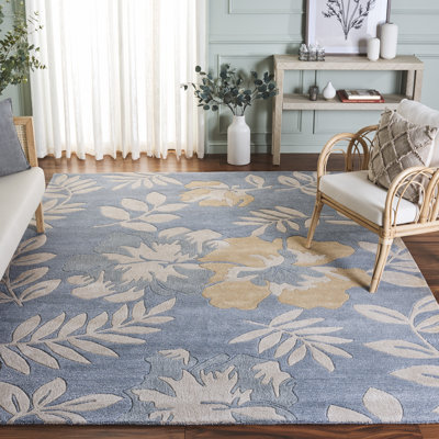 Freda Floral Handmade Tufted Wool Blue Area Rug