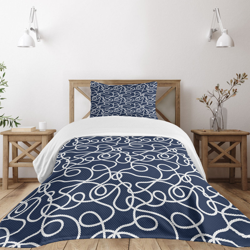 Navy and White Twin Quilted Bedspread Set for Kids