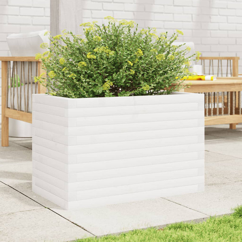 3 Wood Planter, White, 46cm H x 70cm W x 40cm D