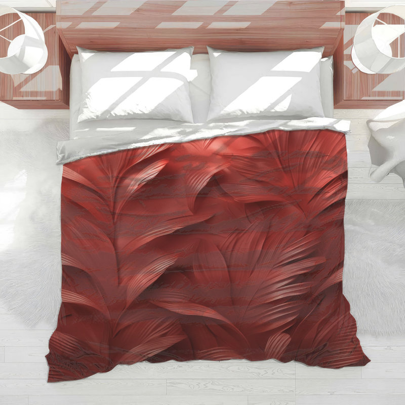 Textured Leaf Pattern Comforter, Twin, Medium Red Medium Red