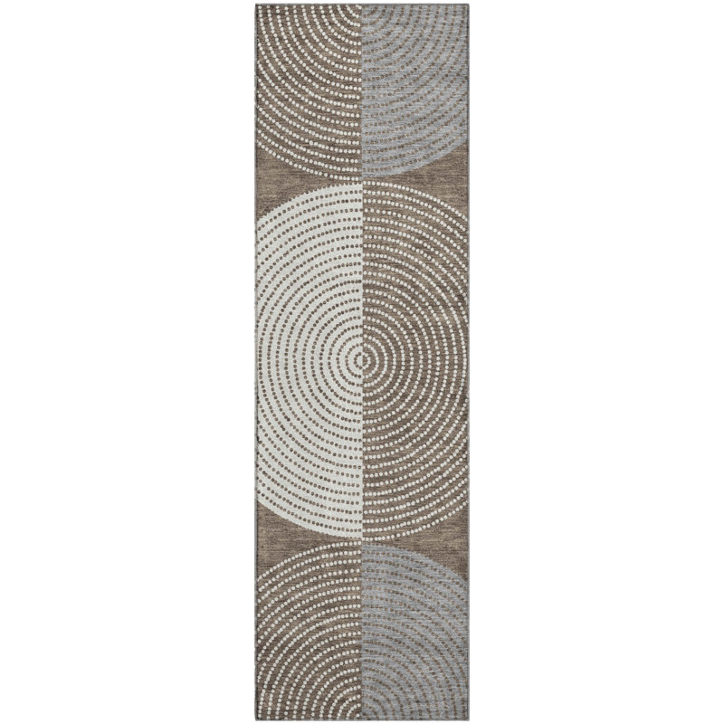 Premium Machine Washable Mayfield AMF2281 Geometric Rug, 2'3" x 7'6" Runner, Brown