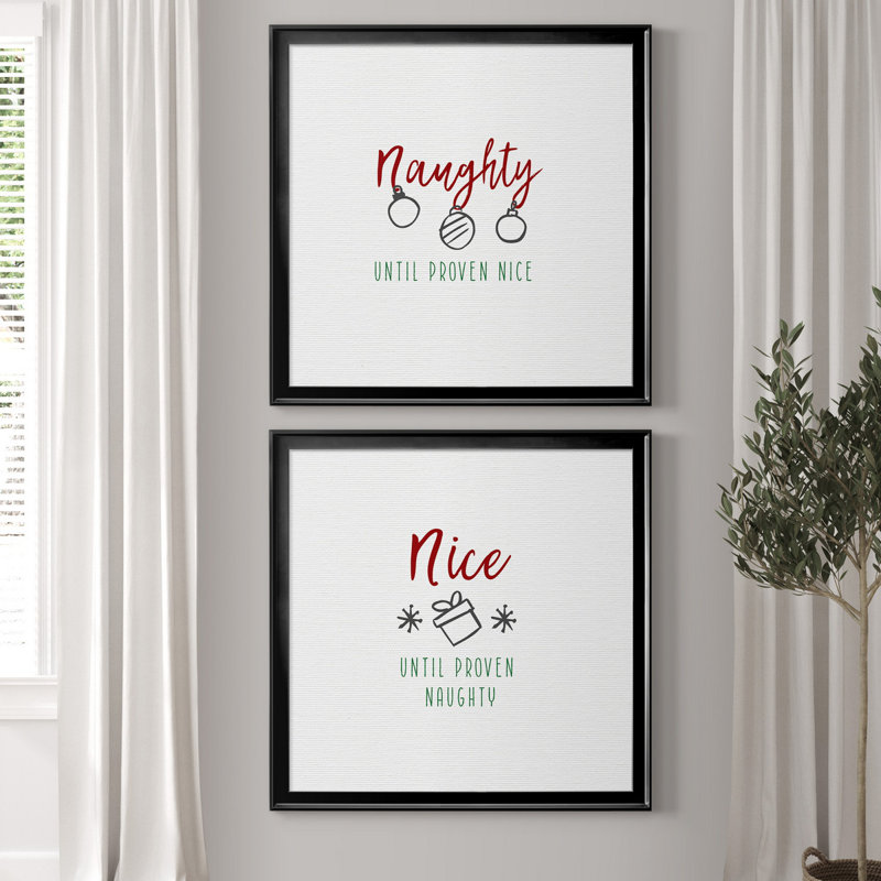 Naughty - ensemble de 2 reproductions d'art textuel, H 34,5 po x l 69 po x P 1,5 po, Toile avec cadre noir, Pas de tapis