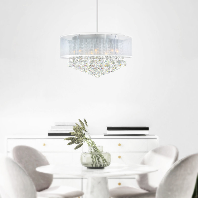 20-Inch 9 Light Drum Shade Chandelier – Chrome Finish, Ideal for Dining Rooms, Kitchens, and Living Spaces