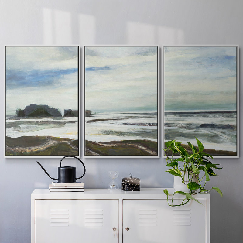 45206, peinture sur toile 3 pièces, H 40 po x l 78 po, Cadre blanc