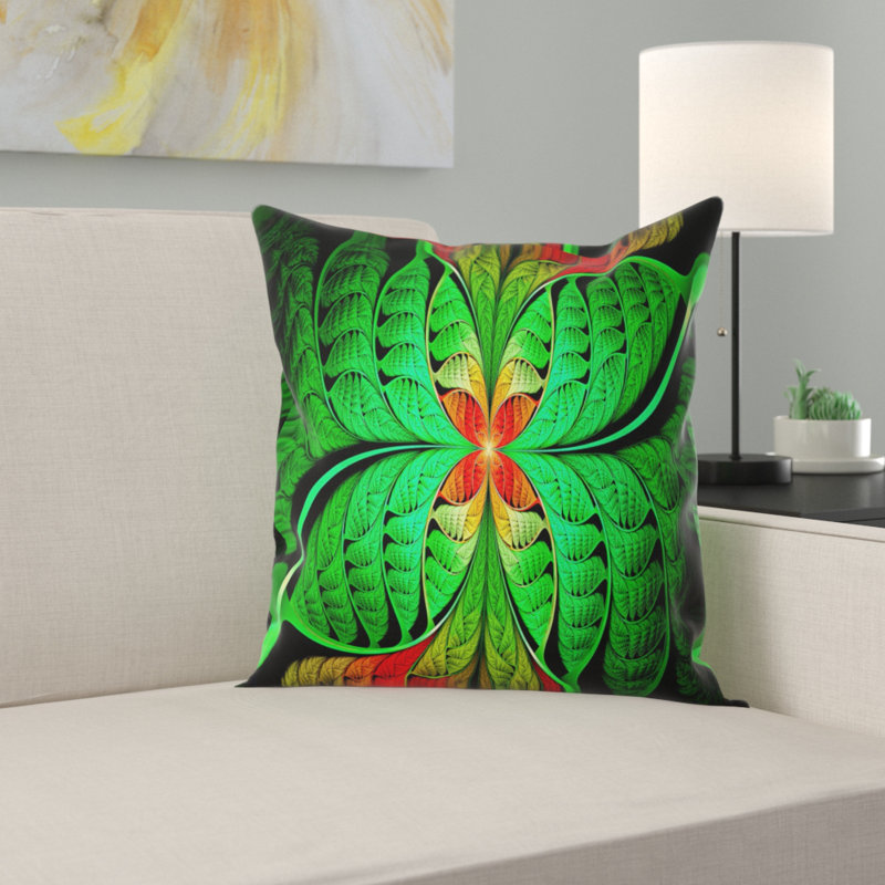 Abstract Fractal Leaf Design Pillow, 16" x 16", Throw Pillow