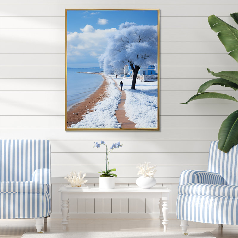 «Coastal Seaside Stroll II - Nautique et plage», reproduction sur toile, H 20 po x l 12 po x P 1 po, Cadre flottant doré