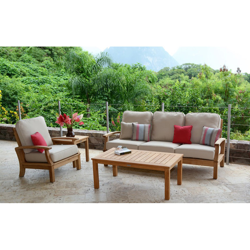Monterey Outdoor Teak Sofa 3 - Seater with Sunbrella Cushions, Canvas Natural