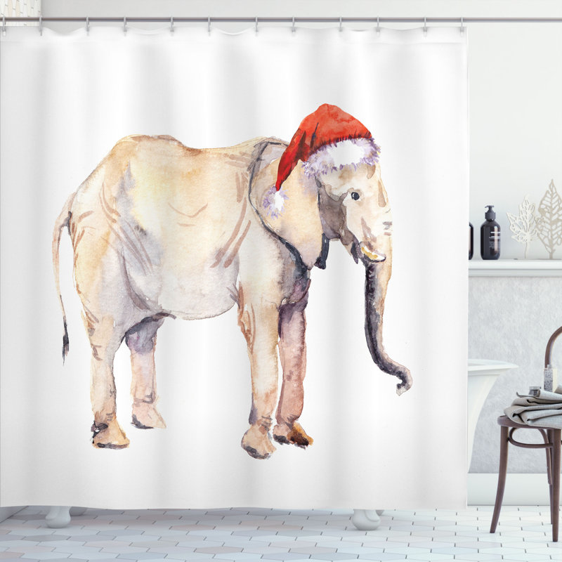 Ensemble de rideau de douche et crochets aquarelle éléphant, H 70 po x l 69 po