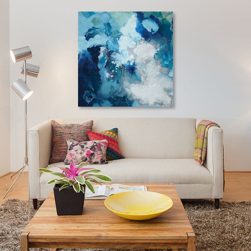 «Blue Flo», impression sur toile, H 48 po x l 48 po x P 1,5 po, Pas de tapis, Toile tendue