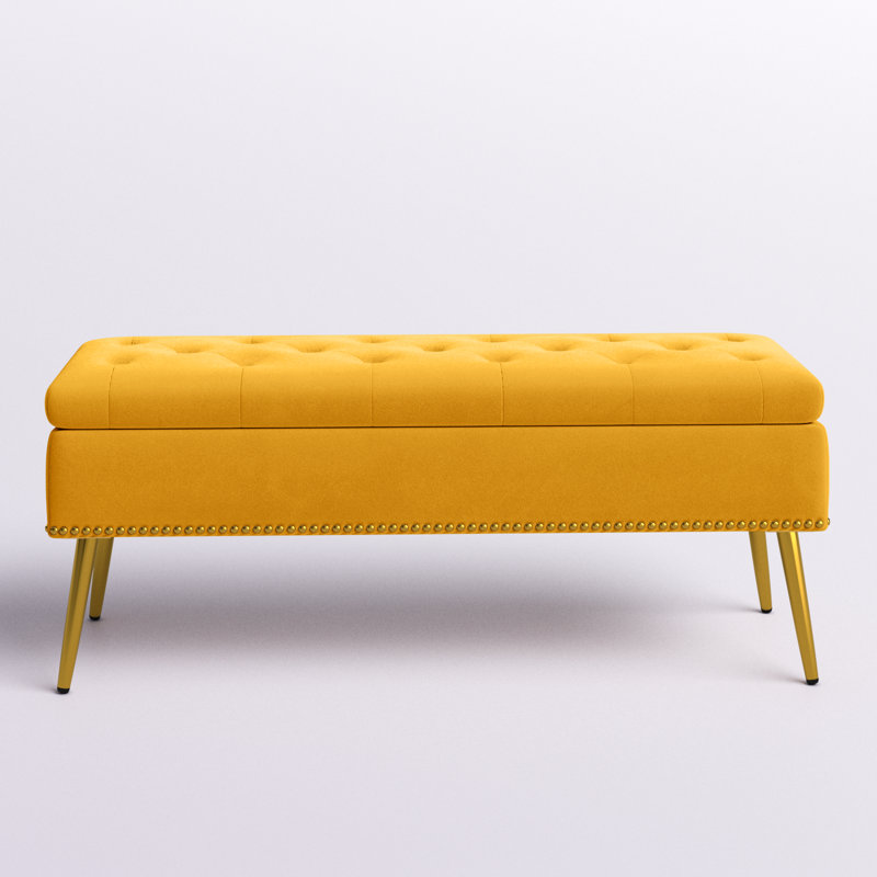 Banc de rangement rembourré en velours Kajana, Velours moutarde