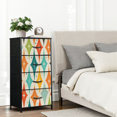 4 Drawer Dresser for Bedroom, Narrow Chest of Drawers, Wooden Top and Study Iron Frame 18"x37.5"-(WxH)