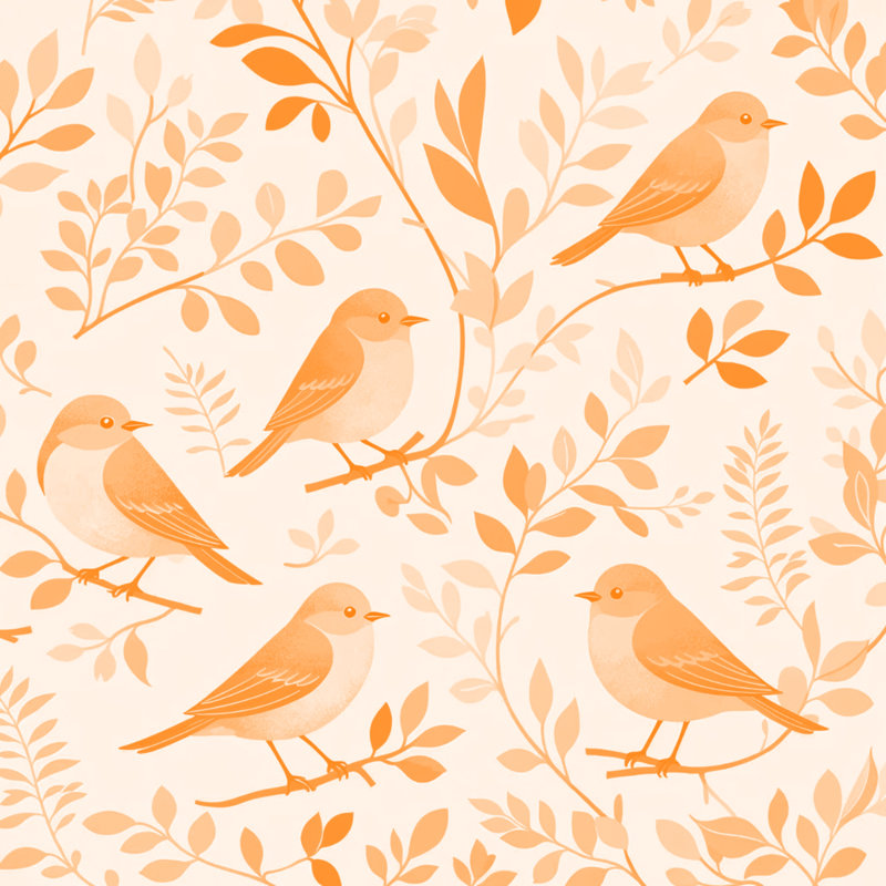Couvertures illustrées avec des oiseaux sur des branches, 60in W x 80in H, Light Orange Medium Beige