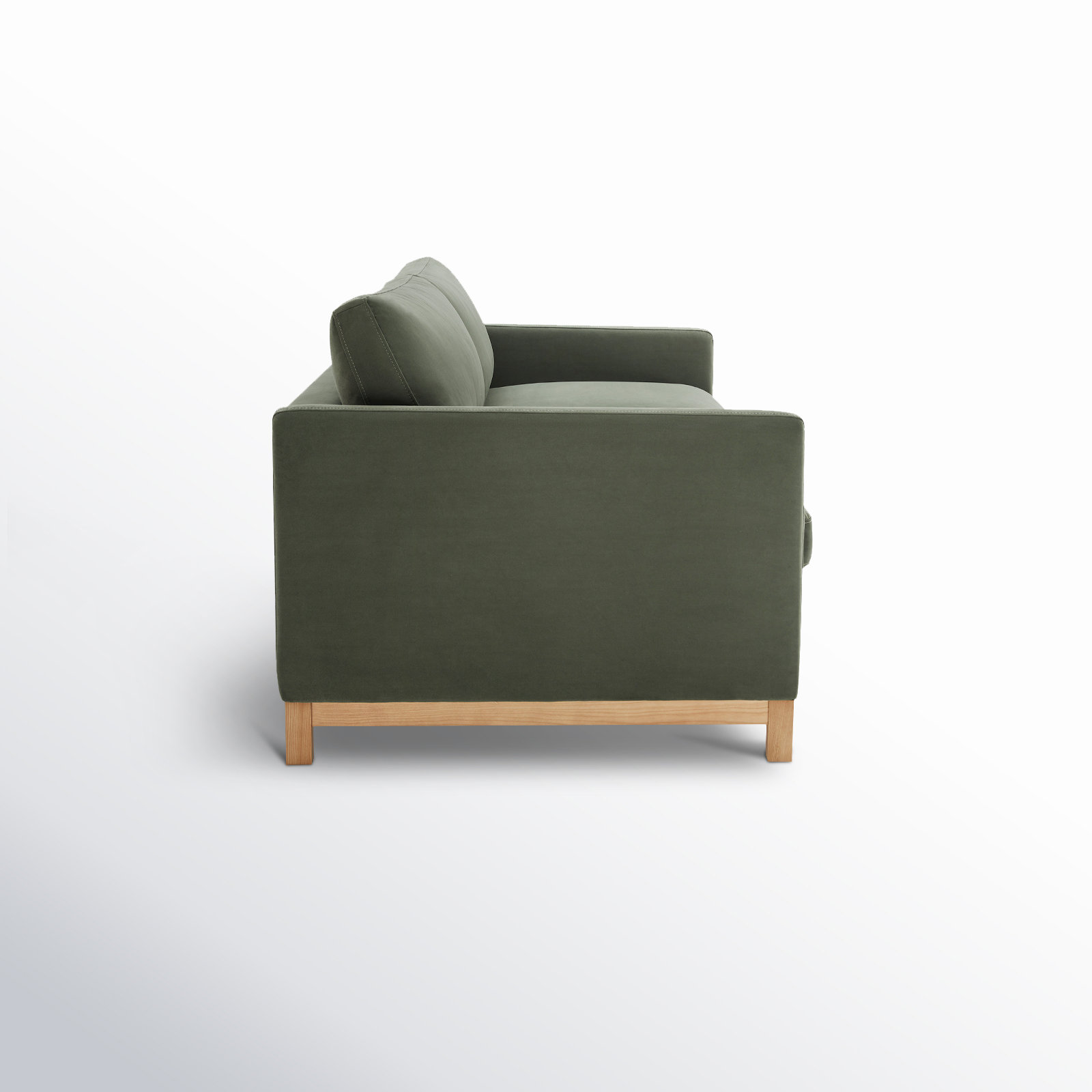 Liz 85" Upholstered Sofa, Soren Olivine Performance Velvet, Natural Wood, 32.28"H x 84.25"W x 39.37"D