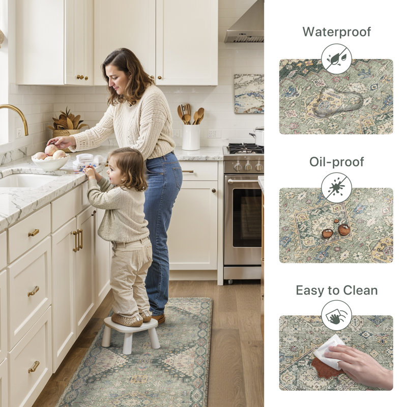 Anti-Fatigue Anti-Slip Waterproof Kitchen Mat, Runner 20" x 32" + 20" x 48", Green