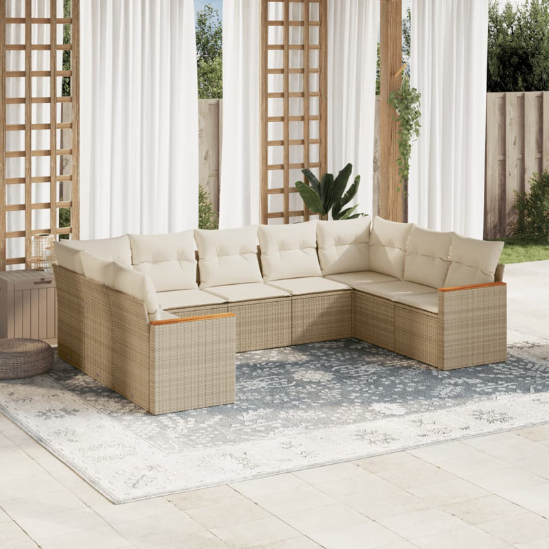 Vidaxl Garden Sofa Set Beige PE Rattan, Powder-Coated Steel, 100% Polyester
