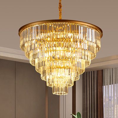Crystal Chandelier For Living Room, 35.43 Inch 7-tier Modern K9 Chandeliers For Dining Room, Round Raindrop Light Hanging For High Ceiling, Staircase, Entryway, Foyer, No Bulbs included