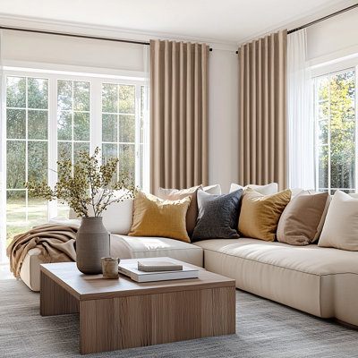 Dennan 100% Blackout Thermal Insulated Linen Drapes with Back Tab & Hooks
