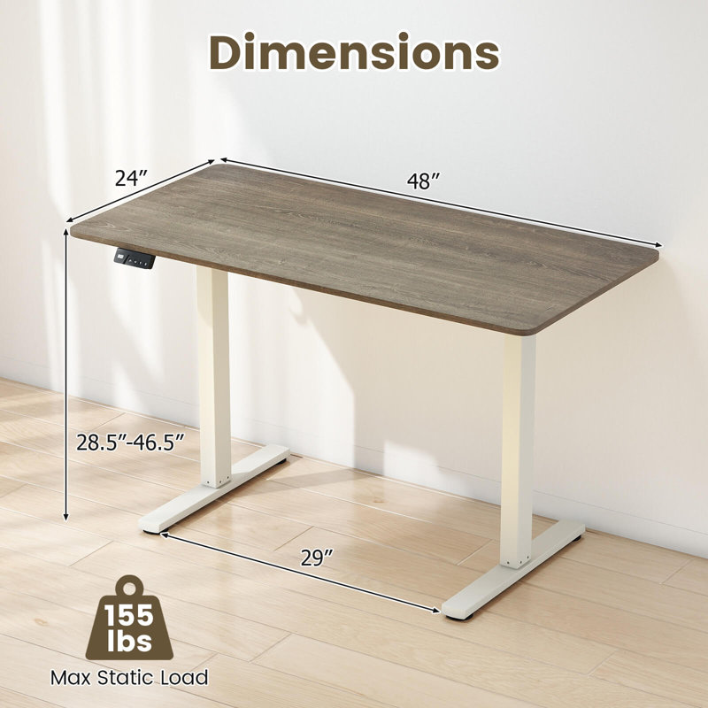 48” x 24” Electric Standing Desk with LED Display 2 Memory Height Settings for Home Gray+White, Gray/White