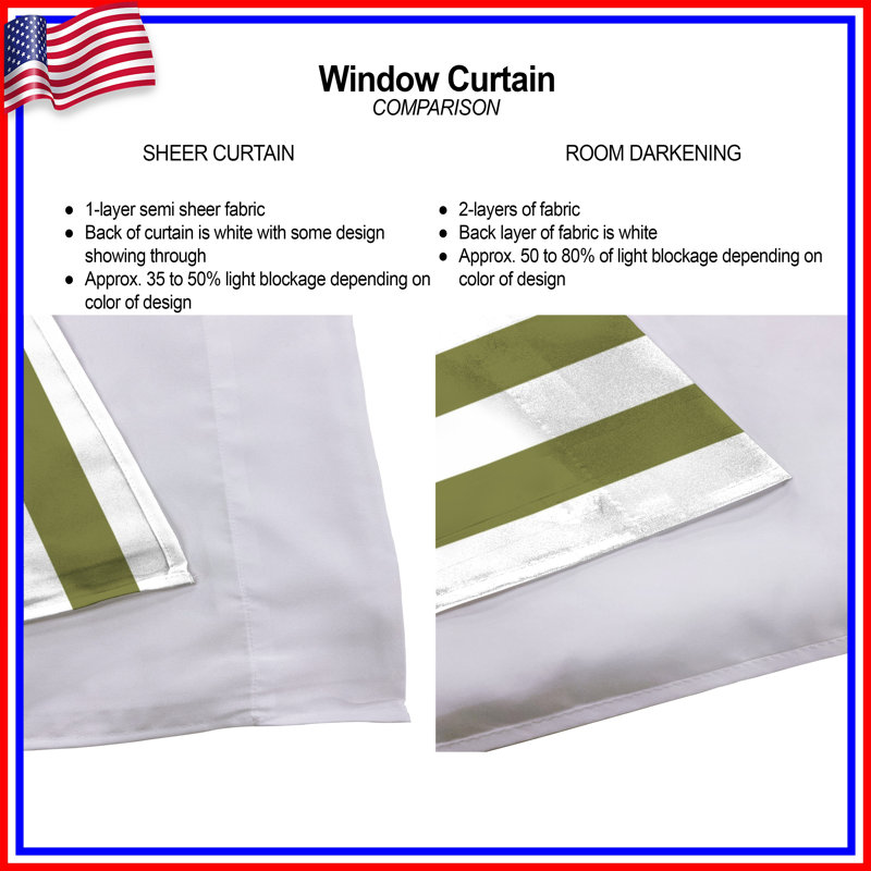 Olive Vertical Stripes Window Curtains Striped Sheer & Room Darkening - 2 Panels, 56 po x 76 po - 2 panneaux