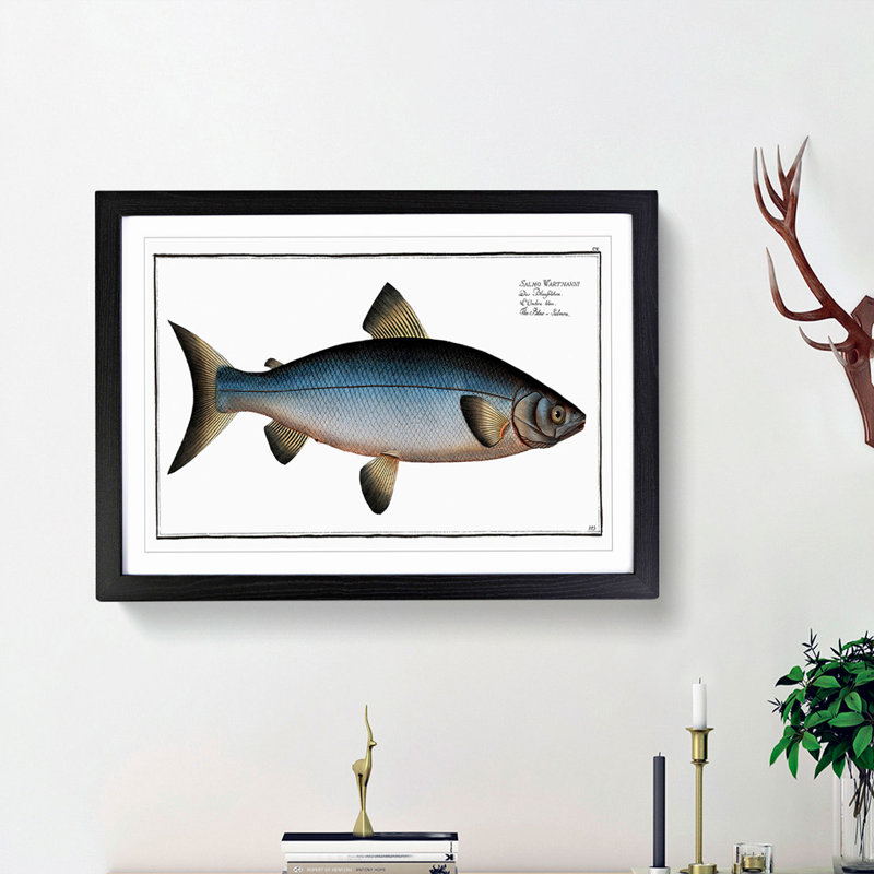 Blue Salmon Fish by M.E. Bloch - Picture Frame Painting Print, 27cm H x 36cm W x 2cm D, Black Framed