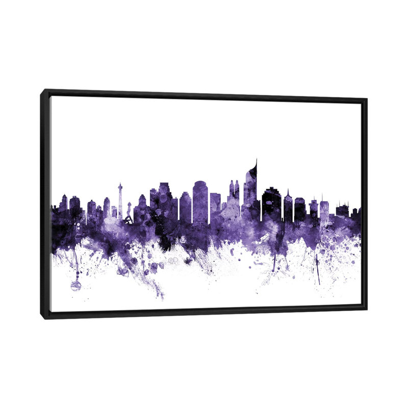 «Jakarta, Indonésie Skyline» par Michael Tompsett, impression sur toile tendue, H 40 po x l 60 po x P 1,5 po, Pas de tapis