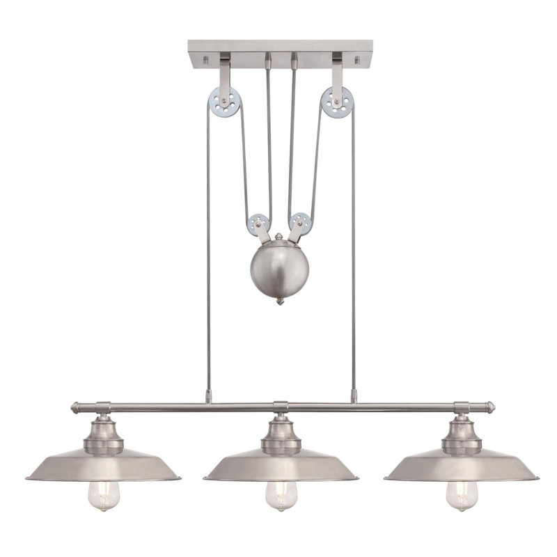 Luminaire suspendu en forme de dôme à 3 lumières pour îlot de cuisine, H 31,97 po x l 39,96 po x p 12,01 po, Nickel brossé