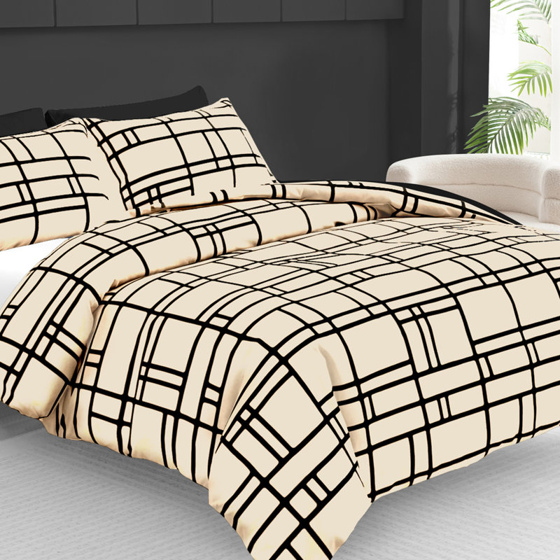 Microfiber Brick Duvet Cover Set, Superking (220cm x 260cm), Taupe & Black