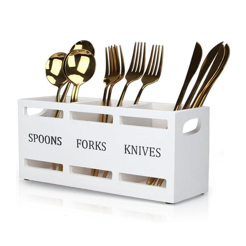 Couverts en bois avec 3 compartiments, Blanc