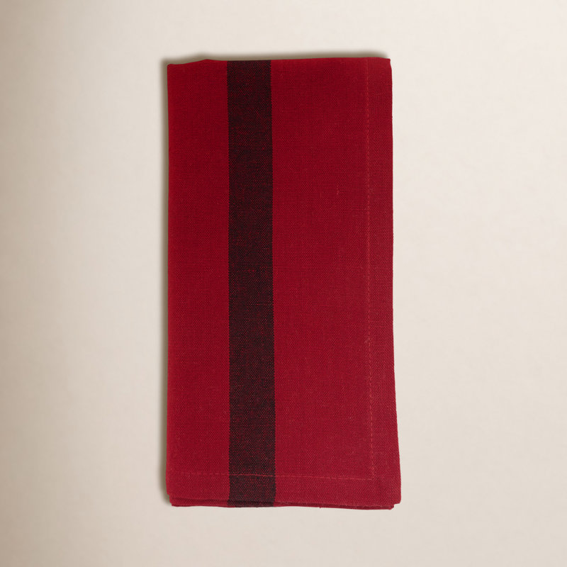 Poyen Cotton Striped Rectangle Napkin, Red