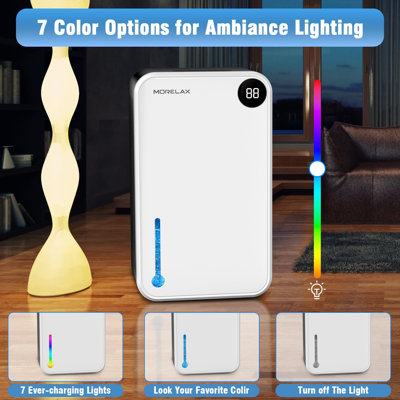 Dehumidifier,morelax Dehumidifier For Home,bathroom,bedroom,95 Oz Water Tank, (1000 Sq.ft) Quiet Small Dehumidifiers For Basement Home Bathroom With Auto Shut Off, 7 Colours Led Light,white