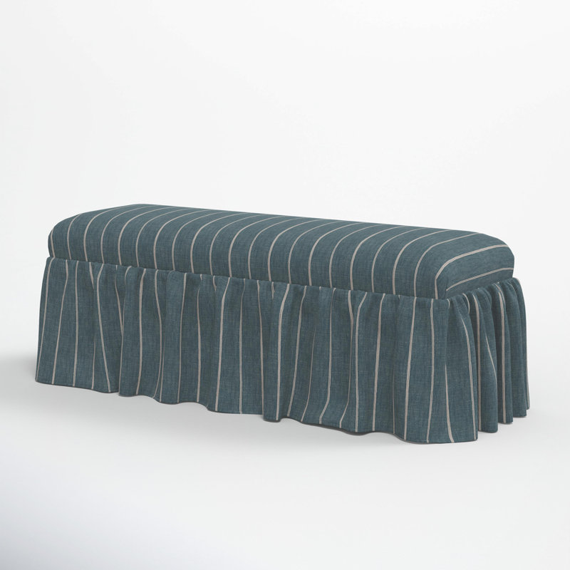 Maggie Ruffle Dining Bench, Fritz Indigo Stripe