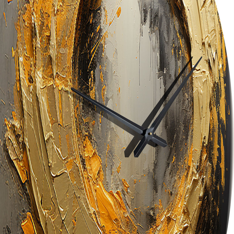 Horloge murale, décor abstrait en spirale dorée - Spiral rétro, peinture dorée sur fond noir I, Petit