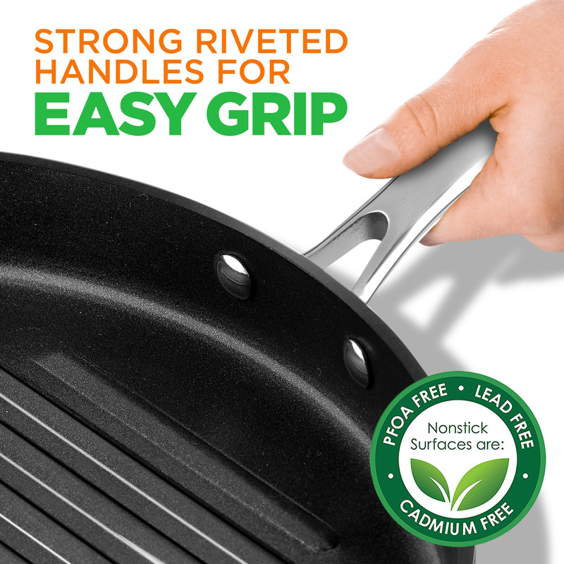 NutriChef Hard-Anodized Nonstick Grill Pan with Riveted Handle