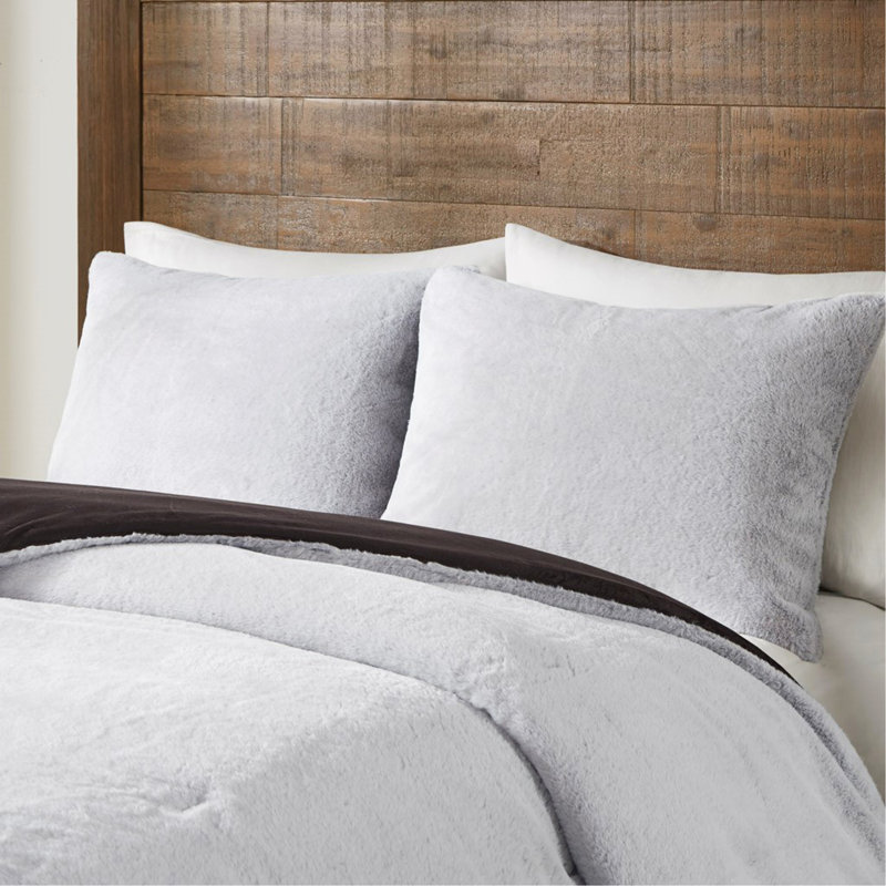 Ensemble d'édredon en fausse fourrure de duvet synthétique, Ivoire pâle, Édredon double et 2 taies décoratives