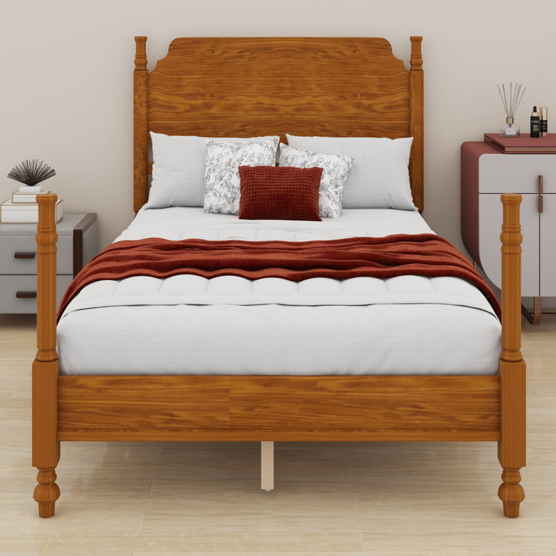 Structure de lit avec tête de lit en bois Classic Classic, Double, Noyer clair