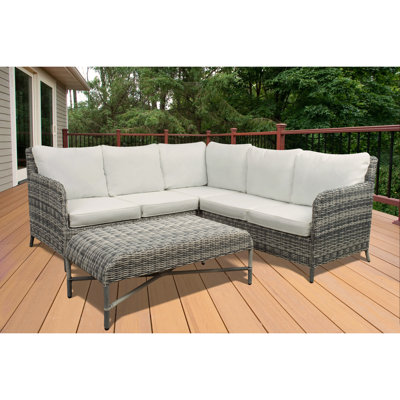 Ensemble de conversation modulaire en rotin 4 pièces avec coussins Fondren